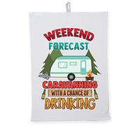 Hippowarehouse Weekend forecast caravanning with a chance of drinking Tea Towel Eco Printed Dish Cloth Kitchen accessory 50cmx70cm 100% Cotton