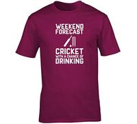 Hippowarehouse Weekend Forecast Cricket with a Chance of Drinking Unisex Short Sleeve t-Shirt (Specific Size Guide in Description) Maroon