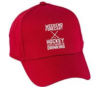Hippowarehouse Weekend Forecast Hockey with a Chance of Drinking Baseball Cap hat Premium Printed 5 Panel OneSize Adults Classic Red