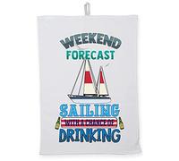 Hippowarehouse Weekend Forecast Sailing With a Chance of Drinking Tea Towel Eco Printed Dish Cloth Kitchen accessory 50cmx70cm 100% Cotton