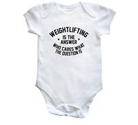 Hippowarehouse Weightlifting is the Answer Who Cares What the Question Is baby vest bodysuit (short sleeve) boys girls
