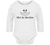 Hippowarehouse We're All MAD HERE Baby Vest Bodysuit (Long Sleeve) Boys Girls White