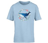 Hippowarehouse Whale Floral Wreath Kids Children's Short Sleeve t-Shirt Light Blue