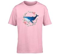 Hippowarehouse Whale Floral Wreath Kids Children's Short Sleeve t-Shirt Pink