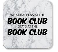 Hippowarehouse What happens at the book club stays at the book club pack of 2 coasters gloss finish durable backing 9cm x 9cm