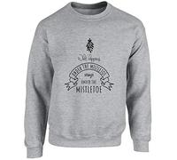 Hippowarehouse What Happens Under The Mistletoe Unisex Jumper Sweatshirt Pullover (Specific Size Guide in Description) Grey