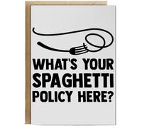 Hippowarehouse What's your spaghetti policy here Personalised Card A6 with envelope for him for her Funny Cards for Men and Women Blank inside option