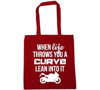 Hippowarehouse When Life Throws You A Curve Lean Into It Motorbike Tote Shopping Gym Beach Bag 42cm x38cm, 10 litres