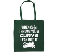 Hippowarehouse When Life Throws You A Curve Lean Into It Motorbike Tote Shopping Gym Beach Bag 42cm x38cm, 10 litres