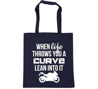 Hippowarehouse When Life Throws You A Curve Lean Into It Motorbike Tote Shopping Gym Beach Bag 42cm x38cm, 10 litres