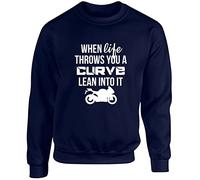 Hippowarehouse When Life Throws You A Curve Lean Into It Motorbike Unisex Jumper Sweatshirt Pullover (Specific Size Guide in Description) Navy