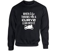 Hippowarehouse When Life Throws You A Curve Lean Into It Motorbike Unisex Jumper Sweatshirt Pullover (Specific Size Guide in Description)
