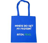 Hippowarehouse Where do I get My Protein? Bitch, Peas. Tote Shopping Gym Beach Bag 42cm x38cm, 10 litres
