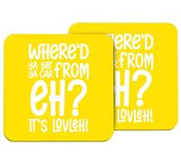 Hippowarehouse where'd ya get ya car from, eh it's lovleh printed coaster gloss finish durable backing 9cm x 9cm 2 pack