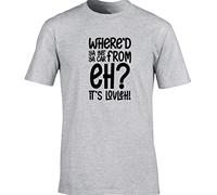 Hippowarehouse Where'd ya get ya car from, eh It's Lovleh Unisex Short Sleeve t-Shirt (Specific Size Guide in Description) Grey