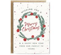 Hippowarehouse Wishing you a merry Christmas from our family to yours doodle Personalised Card A6 with envelope for him for her Funny Cards for Men and Women Blank inside option