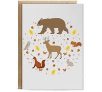 Hippowarehouse Woodland friends - bear deer rabbit owl fox squirrel Personalised Card A6 with envelope for him for her Funny Cards for Men and Women Blank inside option