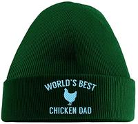 Hippowarehouse World Best Chicken dad Embroidered Beanie Hat Green with Baby Blue Stitch