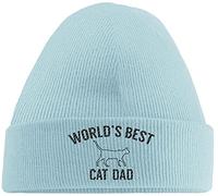 Hippowarehouse Worlds Best cat dad Embroidered Beanie Hat Blue with Black Stitch