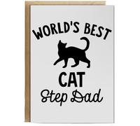 Hippowarehouse World's Best cat Step dad Personalised Card A6 with envelope for him for her Funny Cards for Men and Women Blank inside option