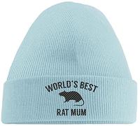 Hippowarehouse World's Best Rat Mum Embroidered Beanie Hat Blue with Black Stitch