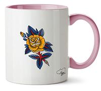 Hippowarehouse Yellow Roses Oldschool Retro Tattoo Style Vintage Dot Work Printed Mug Various Colour Options Ceramic Cup Kitchenware 11oz