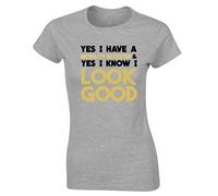 Hippowarehouse Yes I Have a Mobility Scooter & Yes I Know I Look Good Womens Fitted Short Sleeve t-Shirt (Specific Size Guide in Description) Grey