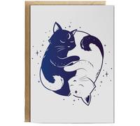 Hippowarehouse Yin Yang Cats Celestial Cosmic Dream Fantasy Personalised Card A6 with envelope for him for her Funny Cards for Men and Women Blank inside option
