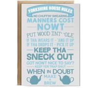 Hippowarehouse Yorkshire house rules (blue text) Birthday Card A5 Personalised with envelope for him for her Funny Cards for Men and Women Blank inside option