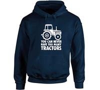 Hippowarehouse You Can Never Have Too Many Tractors unisex Hoodie hooded top (Specific size guide in description) Navy Blue