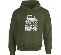 Hippowarehouse You Can Never Have Too Many Tractors unisex Hoodie hooded top (Specific size guide in description) Olive Green
