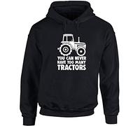Hippowarehouse You Can Never Have Too Many Tractors unisex Hoodie hooded top (Specific size guide in description) Black