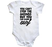 Hippowarehouse You can't stop the waves but you can learn to surf baby vest bodysuit (short sleeve) boys girls