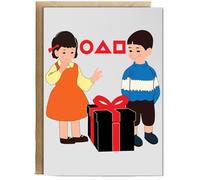 Hippowarehouse Young hee and boyfriend Cheol Su Games series korean dolls black coffin Personalised Card A6 with envelope for him for her Funny Cards for Men and Women Blank inside option