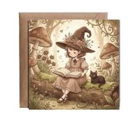 Hippowarehouse Young witch reading in the forest Personalised Card. 15cm x 15cm with envelope for him for her Funny Cards for Men and Women Blank inside option
