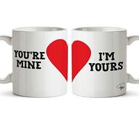 Hippowarehouse You're Mine I'm Yours Heart Valentines Twin Pack Printed Mug Cup Ceramic 10oz