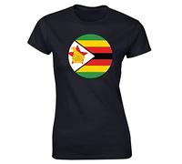 Hippowarehouse Zimbabwe Flag Womens Fitted Short Sleeve t-Shirt (Specific Size Guide in Description) Black