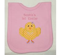 Hippy Chick Easter Personalised Applique Bib (Baby Pink)
