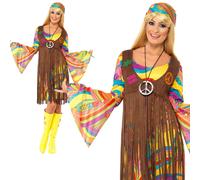 Hippy Costume 60s 1970s Flower Power Hippie Womens Ladies Fancy Dress New