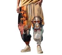 Hippy Gypsy Trousers Mens, Baggy Gym Trousers Men Casual Hippie Harem Pants Loose Drop Crotch Trousers Cotton Harem Hippy Pants Wide Leg Sweatpants Drawstring Fashion Streetwear Pants