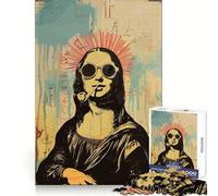 Hippy Mona Lisa Poster Art Jigsaw Puzzles for Adults1000 Piece Think Sharper Vivid Color Home Play Birthday Idea (50x75cm)