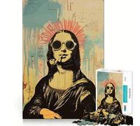 Hippy Mona Lisa Poster Art Teenagers 1000 Pieces Puzzle FreeTime Game Vivid Print Fun Challenge Christmas Surprise (38x26cm)