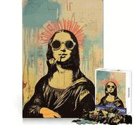 Hippy Mona Lisa Poster Art Teenagers 1000 Pieces Puzzle FreeTime Game Vivid Print Fun Challenge Christmas Surprise (38x26cm)