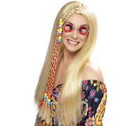 Hippy Party Wig Blonde Long With Coloured Beads