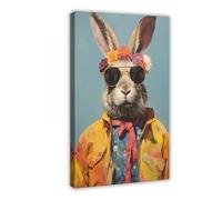 Hippy Rabbit Art Print Canvas Poster Bedroom Decor Landscape Office Room Decor Gift 08x12inch(20x30cm)