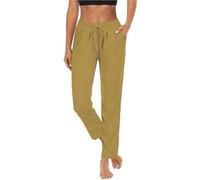 Hippy Trousers for Women Tracksuit Bottoms Women Loose Fit Straight Leg Drawstring Trousers Elastic Waisted Petite Summer Running Jogging Yoga Gym Lightweight Clothes with Pockets Khaki XL