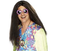 Smiffys Hippy Wig, Brown Long with Centre Parting, 1960's Groovy Fancy Dress, Adult Dress Up Wigs