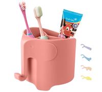 Hippywell Elephant Kids Toothbrush Holder for Bathroom, Suction Cup Electric Toothbrush and Toothpaste Holder for Toddler, 3 Slots with Hanging Towels or Bath Ball, Rapid Drying Sink, Watermelon Red