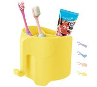Hippywell Elephant Kids Toothbrush Holder for Bathroom, Suction Cup Electric Toothbrush and Toothpaste Holder for Toddler, 3 Slots with Hanging Towels or Bath Ball, Rapid Drying Sink, Yellow
