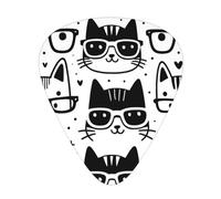 Hipster-Cat-Pattern 12 Pack Guitar Picks With 3 Thicknesses And Storage Box, Abs Plectrums For Electric Bass Guitar Players